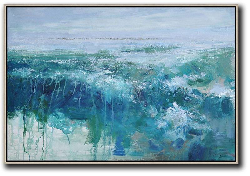 Large Contemporary Art Acrylic Painting,Horizontal Abstract Landscape Oil Painting On Canvas,Extra Large Artwork Purple Grey,Dark Blue,Green,White